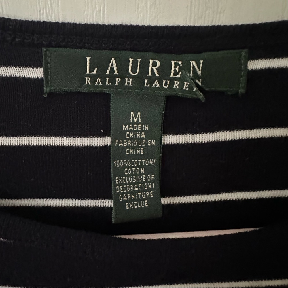 Lauren Ralph Lauren Women's Striped Cotton Long-Sleeve T-Shirt Medium - Picture 6 of 8